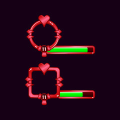 Wall Mural - heart game ui border frame with level and progress bar for gui asset elements vector illustration