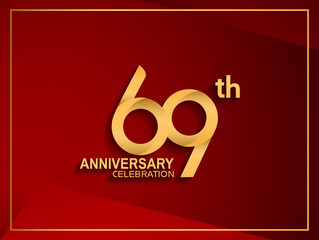 69 anniversary celebration logotype golden color isolated on red color can be use for celebration, invitation, greeting card and special event