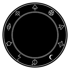 Sticker - round frame with alchemical magic symbols around the edge