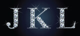 Fototapeta  - Diamond alphabet letters. Stunning beautiful JKL jewelry set in gems and silver. Vector eps10 illustration.