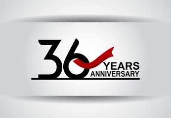 Wall Mural - 36 years anniversary vector design with red ribbon isolated on white background for celebration moment, greeting card and special event