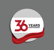 36 years anniversary design in circle red ribbon on gray background for celebration event, template, special event and invitation