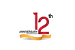 © VECTORKURO - 12 anniversary design logotype red color and golden ribbon for celebration isolated on white background can be use for invitation, greeting card, and special event