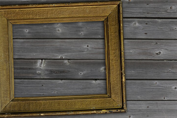 Aufkleber - vintage yellow frame lies on wooden surface