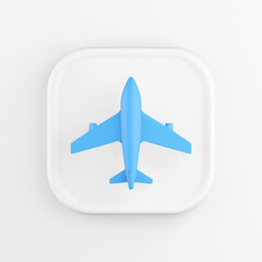 Poster - 3d rendering square white icon button key blue plane isolated on white background.