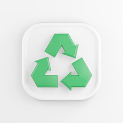 Poster - 3d rendering square white icon button key green recycling symbol isolated on white.