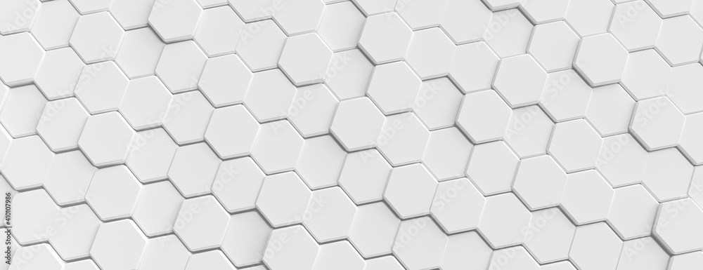 background hexagon pattern abstract background white panorama 3D Illustration - obrazy, fototapety, plakaty 