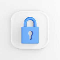 Poster - 3D rendering of a white square icon button. Blue closed padlock isolated on white.