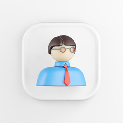 Poster - 3D rendering square white icon button man isolated on white background.