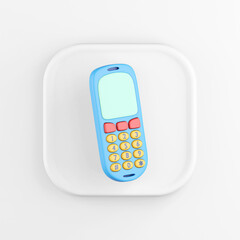 Poster - 3d rendering square white icon button blue mobile phone key isolated on white background.