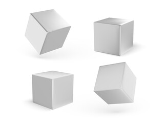 Collection of white cubes with shadow isolated on white background. White blocks. Vector illustration