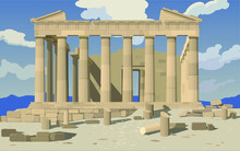 Athens, Parthenon, Acropolis, аrchitectural Monument, Travel, Vector.