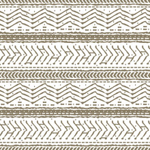 Brown White Abstract Seamless Repeat Endless Pattern. Broken And Dotted Line, Zigzag, Circles Or Dots And Other Shapes. Rough Curved Lines, Hand Drawn Emulation Effect