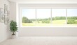 © AntonSh - White empty room with summer landscape in window. Scandinavian interior design. 3D illustration