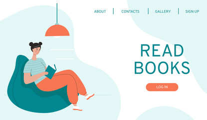 Design web page template for a website for a book store, online learning, digital library.Vector illustration in a flat style.Men and women with books in different poses