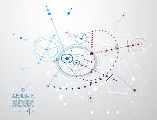 Poster - Engineering technology vector wallpaper made with circles and lines. Technical drawing abstract background.