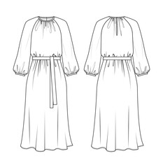 Wall Mural - Fashion technical drawing of belted loose dress