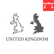 Map of United Kingdom line and glyph icon, country and geography, Great Britain map sign vector graphics, editable stroke linear icon, eps 10.