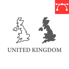 Aufkleber - Map of United Kingdom line and glyph icon, country and geography, Great Britain map sign vector graphics, editable stroke linear icon, eps 10.