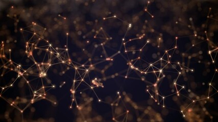 Poster - 3d animation with plexus effects. Dots and lines connected with Extremely shallow depth of field.