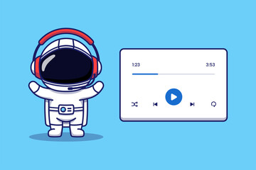 Wall Mural - Cute astronaut with music player interface