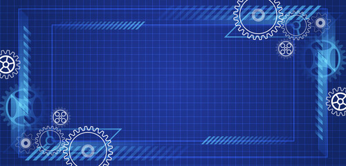 Fototapete - Wide engineering mechanism background. Hi tech gear wheels design innovation concept. Abstract cogwheel communication vector illustration.