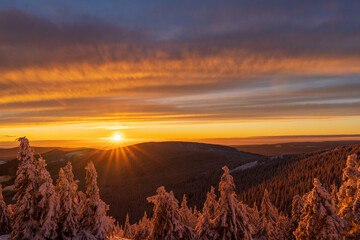 Wall Mural - Majestic sunset in the winter mountains landscape. High resolution image. Kralicky snežník czech