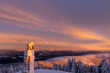 Wall Mural - Majestic sunset in the winter mountains landscape. High resolution image. Kralicky snežník czech