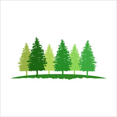 Wall Mural - Pine Tree silhouette green vector. Isolated set forest trees on white background.