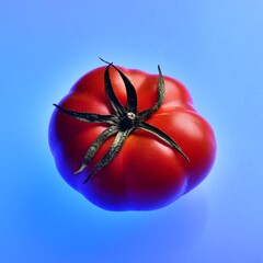 One Red Tomato isolated on light blue background