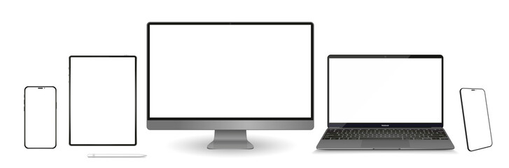 Poster - Realistic vector laptop, tablet computer, monitor and mobile phone template