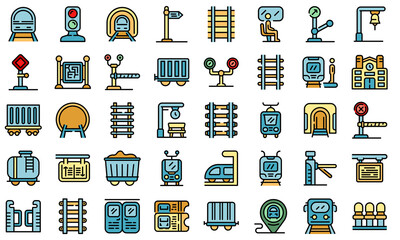 Poster - railway platform icons set. outline set of railway platform vector icons thin line color flat on whi