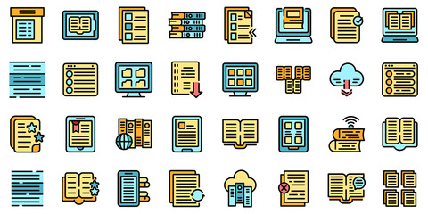 Poster - Electronic catalogs icons set. Outline set of electronic catalogs vector icons thin line color flat on white