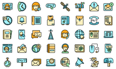 Sticker - Contact us icons set. Outline set of contact us vector icons thin line color flat on white