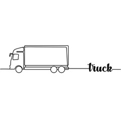 Continuous one line drawing silhouette of a truck. Transportation concept. Vector illustration isolated on the white background.