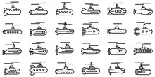 Submarine Icons Set. Outline Set Of Submarine Vector Icons For Web Design Isolated On White Background