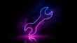 © RocknRoller Studios - Pink and blue neon light tool icon. Vibrant colored settings technology symbol, isolated on a black background. 3D Render