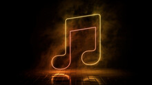 Orange And Yellow Neon Light Music Icon. Vibrant Colored Technology Symbol, Isolated On A Black Background. 3D Render 