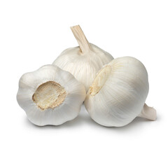 Wall Mural - Heap of white garlic bulbs isolated on white background