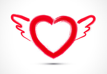 Wall Mural - Brush drawing of a heart with wings for Valentine's Day greeting card, banner or celebration invitation.