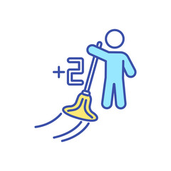 Poster - Earning points by housework RGB color icon. Housekeeping service. Professional cleaner. Teenager doing house chores. Child help with cleaning. Score for reward. Isolated vector illustration