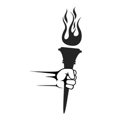 Canvas Print - Hand with flaming torch icon isolated on white background