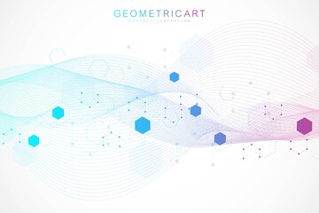 Science network pattern, connecting lines and dots. Technology hexagons structure or molecular connect elements.