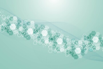 Leinwandbilder - Modern futuristic background of the scientific hexagonal pattern. Virtual abstract background with particle, molecule structure for medical, technology, chemistry, science. Social network vector