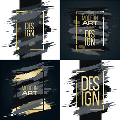 Wall Mural - Vector frame for text Modern Art graphics for hipsters . dynamic frame stylish geometric black background with gold. element for design business cards, invitations, gift cards, flyers and brochures.