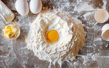 Wall Mural - preparation for baking. Culinary concept. top view. selective focus