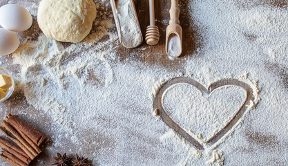 Wall Mural - preparation for baking. Culinary concept. top view. selective focus