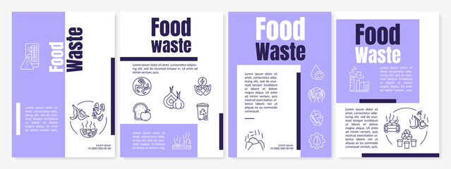 Wall Mural - Food waste brochure template. Leftovers after visitors. Flyer, booklet, leaflet print, cover design with linear icons. Vector layouts for magazines, annual reports, advertising posters