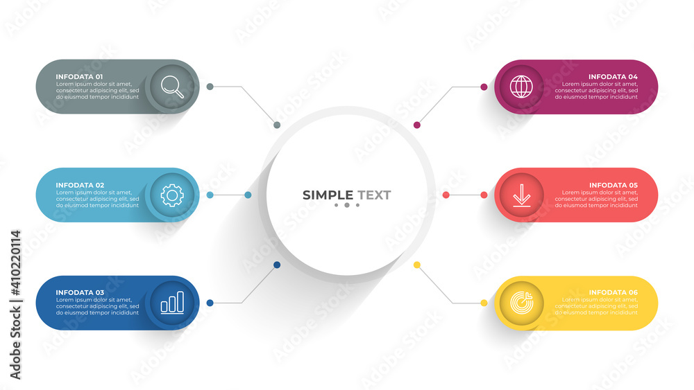 Presentation infographic template design with icons and circles. Business concept with 6 options, steps. - obrazy, fototapety, plakaty 