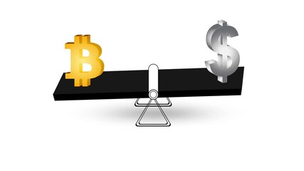 Poster - 02.02.2021. California, USA. Bitcoin Vs US Dollar Currency Competition and comparison in the market. 